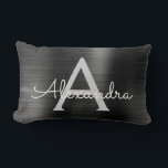 Coussin Rectangle Monogramme en acier inoxydable noir de luxe Nom<br><div class="desc">Monogramme en acier inoxydable de métal brossé noir Faux Nom Monogramme Mousepad. Ce Mousepad monogrammé peut être customisé pour inclure votre prénom et votre initiale et est parfait pour l'école ou le bureau et fait un grand cadeau de Noël ou d'anniversaire.</div>