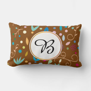 Coussin Rectangle monogramme et feuille