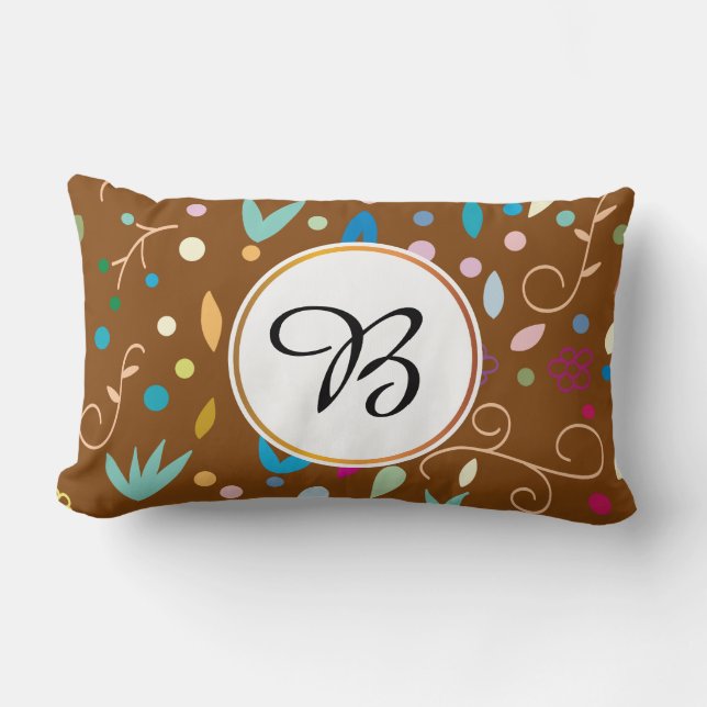 Coussin Rectangle monogramme et feuille (Recto)