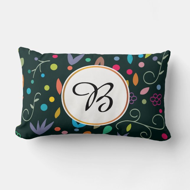 Coussin Rectangle monogramme et feuille (Recto)