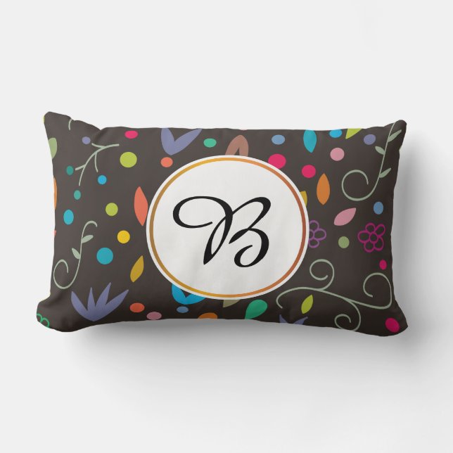 Coussin Rectangle monogramme et feuille (Recto)