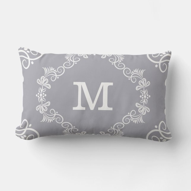 Coussin Rectangle Monogramme fait sur commande de blanc gris (Recto)