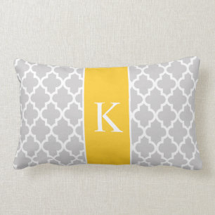 Coussin Rectangle Monogramme fait sur commande marocain jaune gris