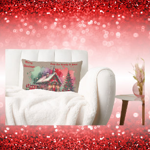 Coussin Rectangle Monogramme Festive Vintage Noël sur brun