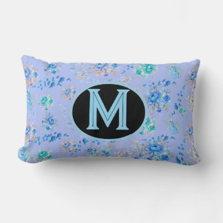 Coussin Rectangle Monogramme floral bleu vintage