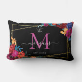 Coussin Rectangle Monogramme Floral Moderne Mariage Noir (Recto)