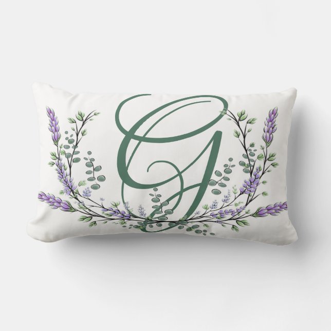 Coussin Rectangle Monogramme G Lavande Eucalyptus (Recto)