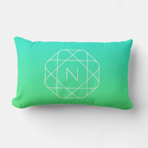 Coussin Rectangle Monogramme géométrique cool Dégradé bleu et vert