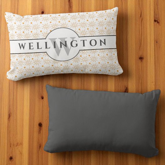 Coussin Rectangle Monogramme gris amusant Nom main tiré Sun