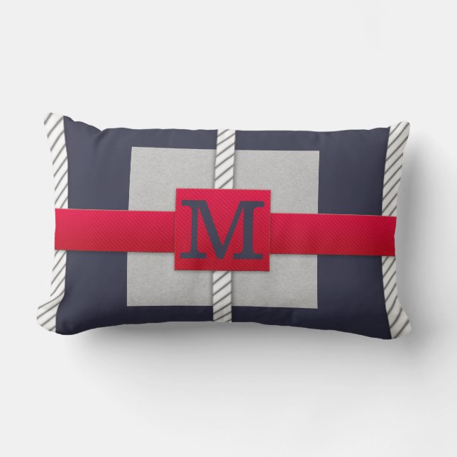 Coussin Rectangle Monogramme Gris et blanc triés | Toute taille | Pe (Recto)