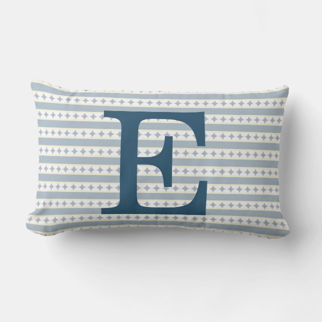 Coussin Rectangle Monogramme initial bleu personnalisable (Recto)