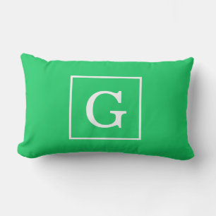 Coussin Rectangle Monogramme Initial Cadre Blanc Vert Emeraude