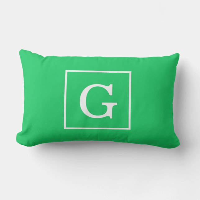 Coussin Rectangle Monogramme Initial Cadre Blanc Vert Emeraude (Recto)