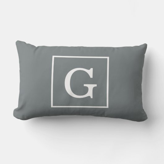 Coussin Rectangle Monogramme Initial Cadre Gris Charbon Blanc (Recto)