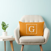 Coussin Rectangle Monogramme Initial Cadre Orange Mandarine Blanc (Chaise)