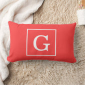 Coussin Rectangle Monogramme Initial Cadre Rouge Corail Blanc (Couverture)