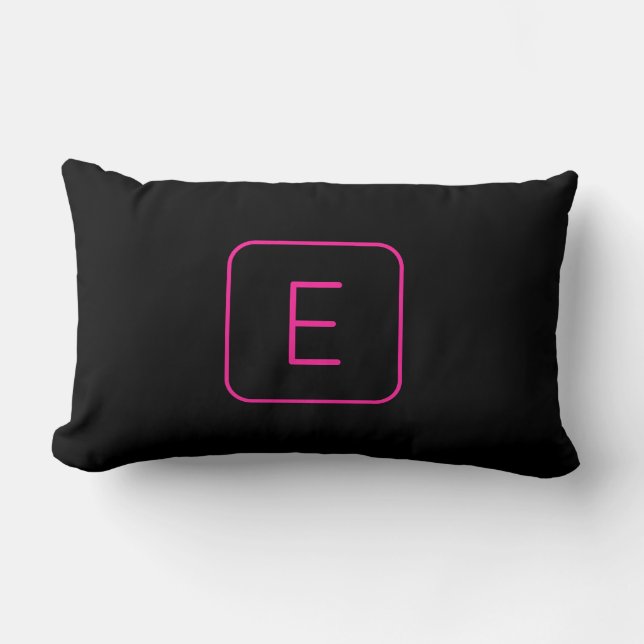 Coussin Rectangle Monogramme Initial De Style Moderne | Rose Et Noir (Recto)