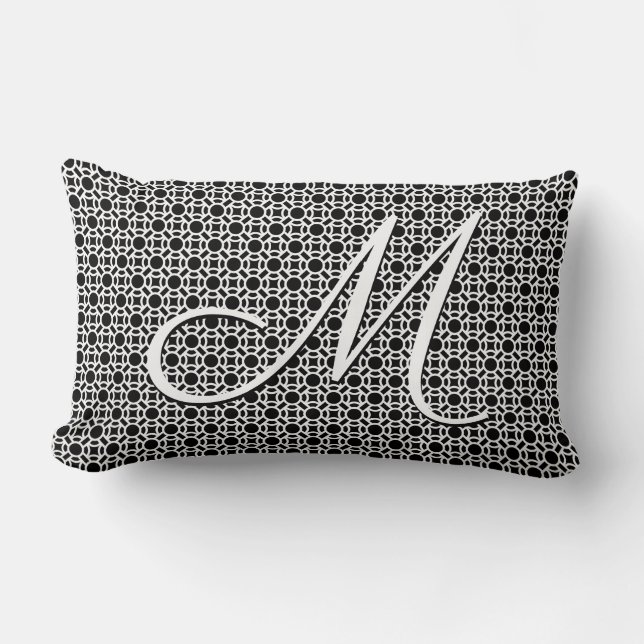 Coussin Rectangle Monogramme initial géométrique noir et blanc (Recto)