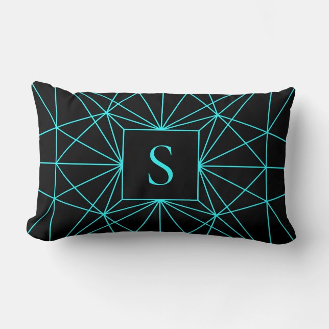 Coussin Rectangle Monogramme Initial | Motif Géométrique Turquoise (Recto)