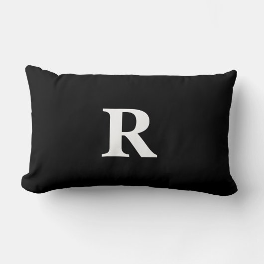 Coussin Rectangle Monogramme initial noir blanc simple élégant cadea (Recto)