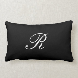 Coussin Rectangle Monogramme initial noir et blanc simple élégant