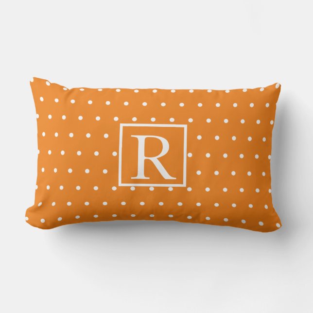 Coussin Rectangle Monogramme initial orange blanc Pois mou (Recto)