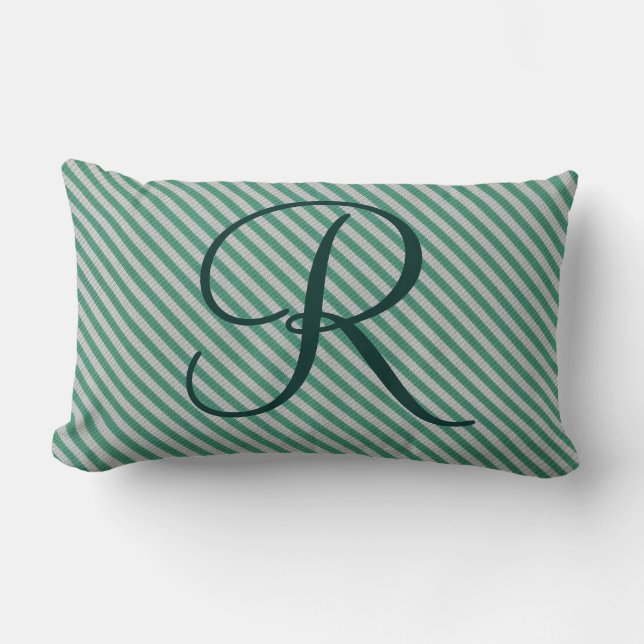 Coussin Rectangle Monogramme initial rayé vert en bon état (Recto)