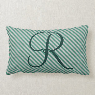 Coussin Rectangle Monogramme initial rayé vert en bon état