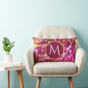 Coussin Rectangle Monogramme initial romantique Bourgogne florale
