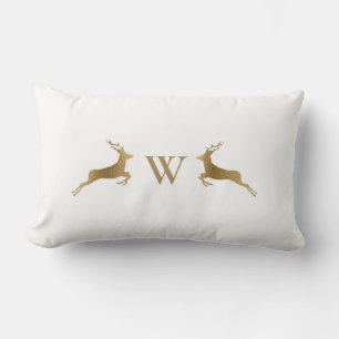 Coussin Rectangle Monogramme Initiale Cerf Or Blanc Hiver