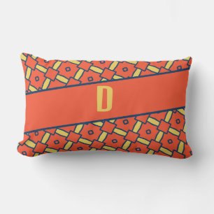 Coussin Rectangle Monogramme jaune Motif géométrique orange