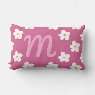 Coussin Rectangle Monogramme Marguerite Rose, Décoration Fille Bubbl