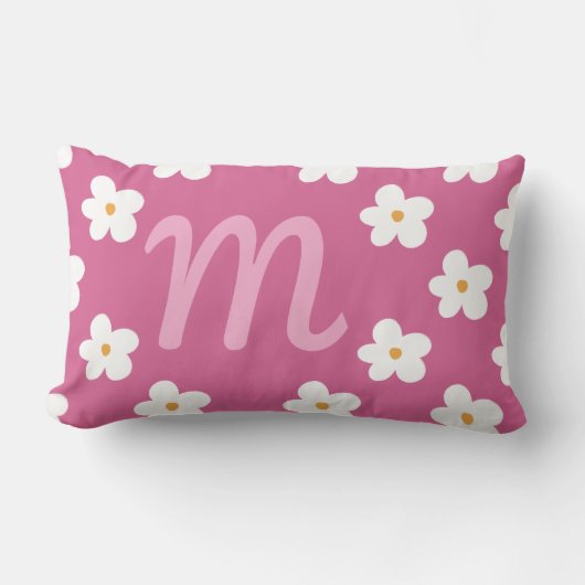 Coussin Rectangle Monogramme Marguerite Rose, Décoration Fille Bubbl (Recto)
