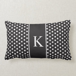 Coussin Rectangle Monogramme mignon de pois noir et blanc