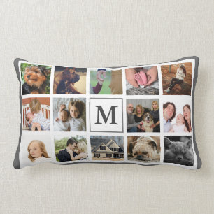 Coussin Rectangle Monogramme moderne et nom de famille de 14 photos