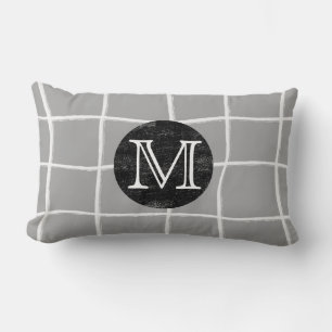 Coussin Rectangle monogramme moderne grille peinte motif design gris
