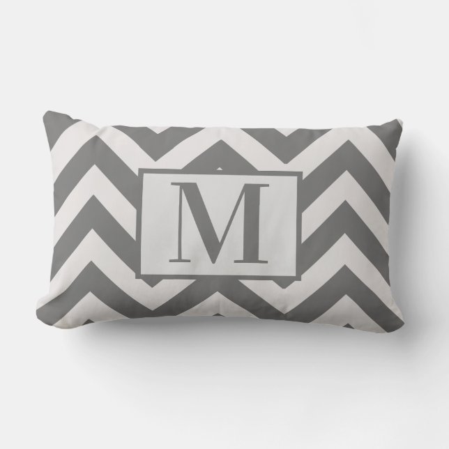Coussin Rectangle Monogramme moderne Gris Blanc Chevron Design (Recto)