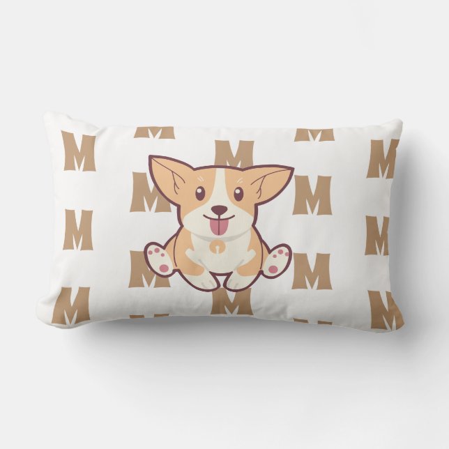 Coussin Rectangle Monogramme motif Corgi (Recto)