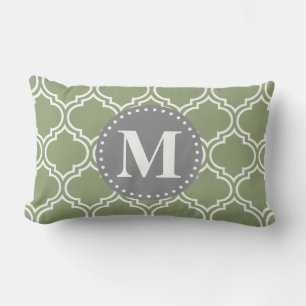 Coussin Rectangle Monogramme Motif en treillis marocain vert foncé