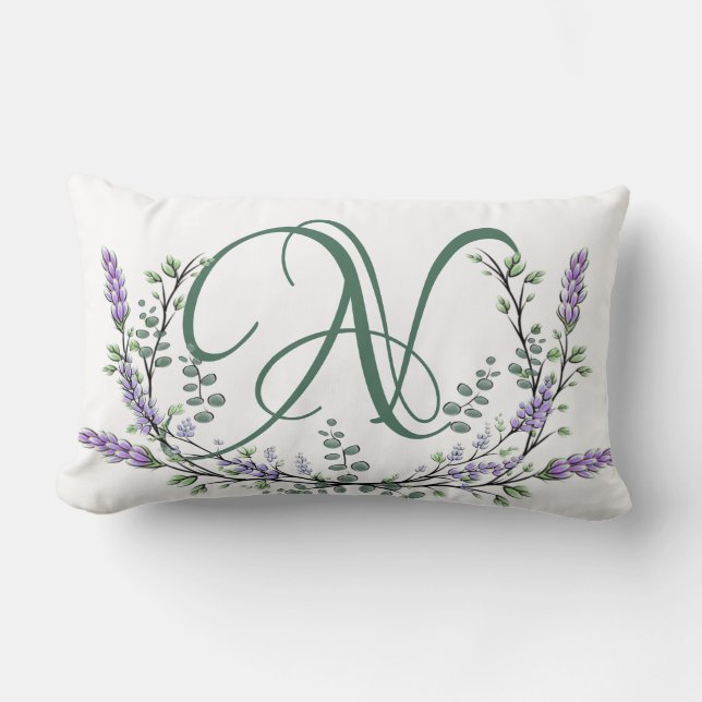 Coussin Rectangle Monogramme N Lavande Eucalyptus (Recto)