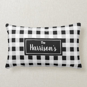 Coussin Rectangle Monogramme noir et blanc du plaid  
