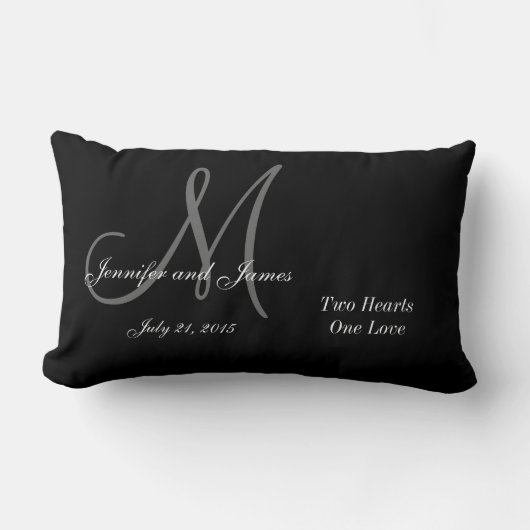 Coussin Rectangle Monogramme noir et mariage blancs indiquant le (Recto)