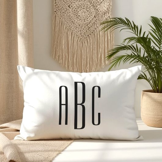 Coussin Rectangle Monogramme noir moderne à trois lettres