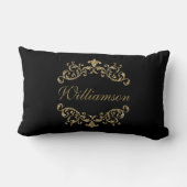 Coussin Rectangle Monogramme noir or brillant Flourish Damask Orné (Verso)