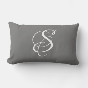 Coussin Rectangle Monogramme & nom de famille en écriture blanche él