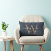 Coussin Rectangle Monogramme or Mariage Date Bleu foncé (Chaise)