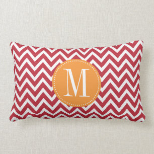 Coussin Rectangle Monogramme orange et rouge foncé de coutume de