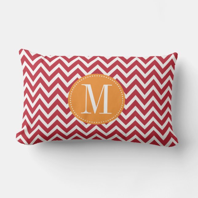 Coussin Rectangle Monogramme orange et rouge foncé de coutume de (Recto)