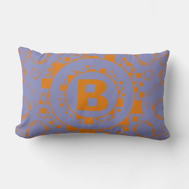 Coussin Rectangle Monogramme orange violet cercle carré motif (Recto)