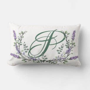 Coussin Rectangle Monogramme P Lavande Eucalyptus